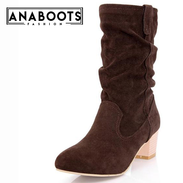 Slip on western Fall winter mid-calf Boots