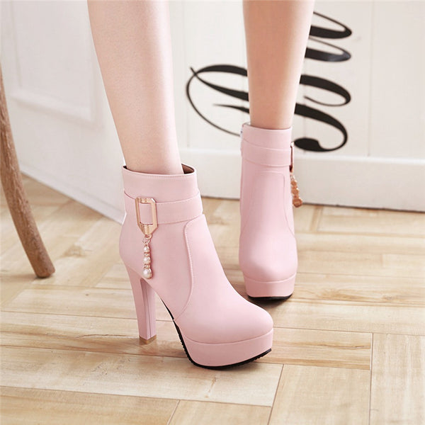 High Heels Zip Up Ankle Boots Winter