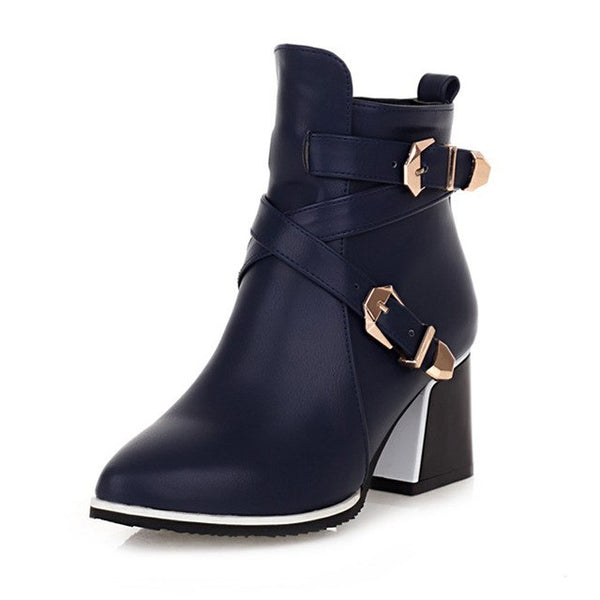 Buckles Ankle High Heels Western Boots