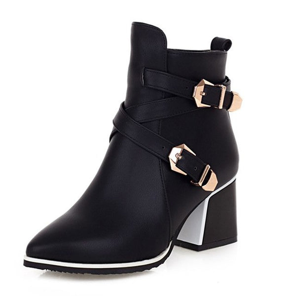 Buckles Ankle High Heels Western Boots