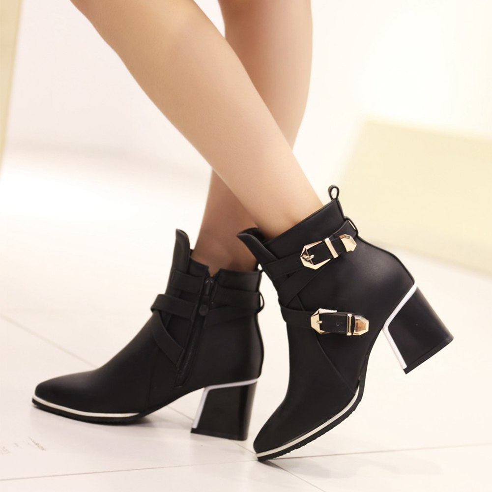 Buckles Ankle High Heels Western Boots