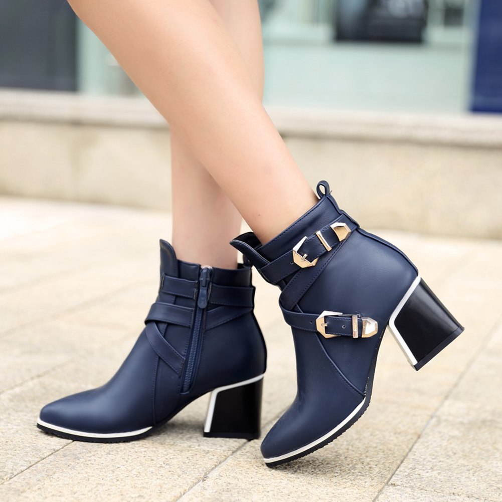 Buckles Ankle High Heels Western Boots