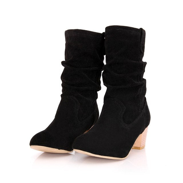 Slip on western Fall winter mid-calf Boots