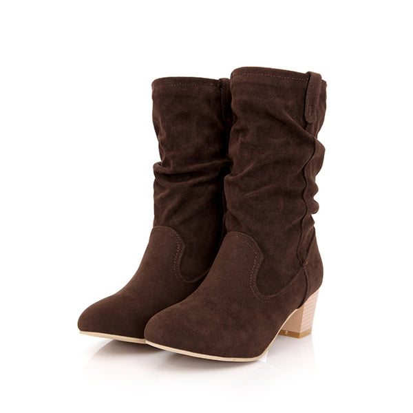 Slip on western Fall winter mid-calf Boots