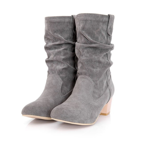 Slip on western Fall winter mid-calf Boots