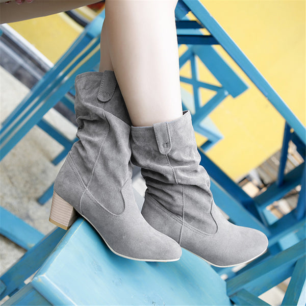 Slip on western Fall winter mid-calf Boots