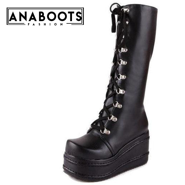 Wedge high heels knee-high boots
