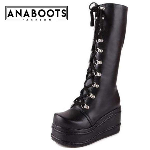 Wedge high heels knee-high boots