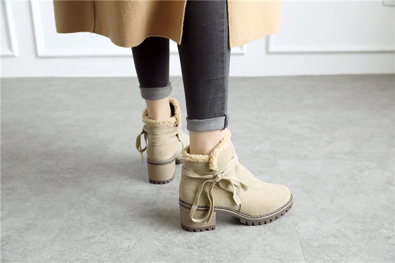 knot ankle boots square heels winte