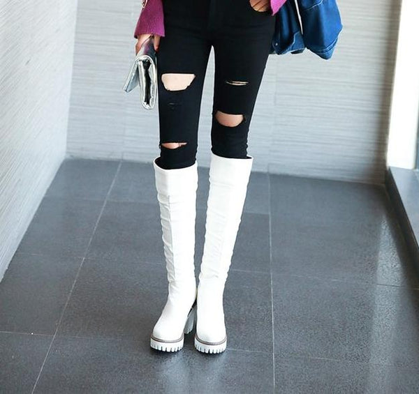 winter knee high square high heels boots