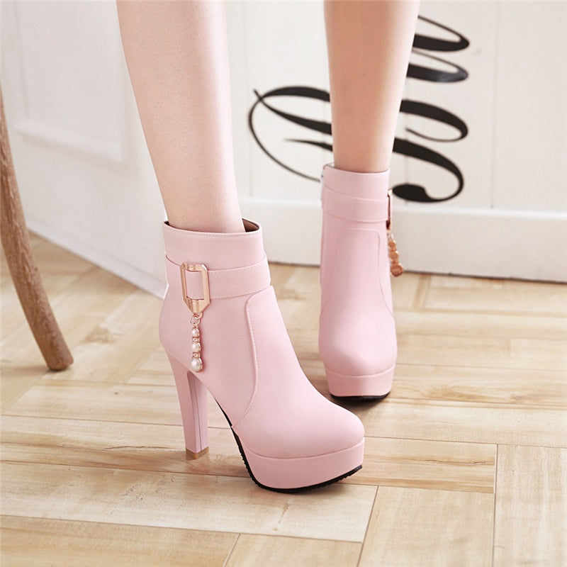 High Heels Zip Up Ankle Boots Winter