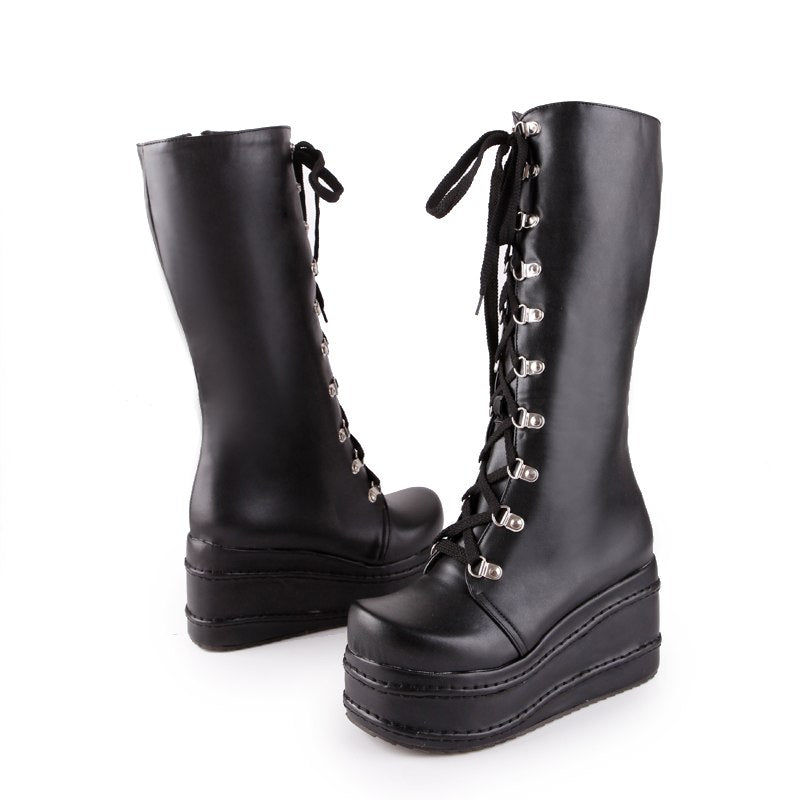 Wedge high heels knee-high boots