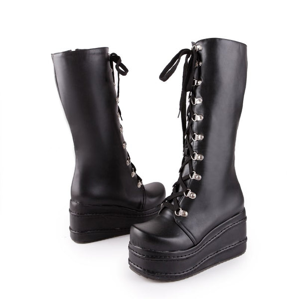 Wedge high heels knee-high boots