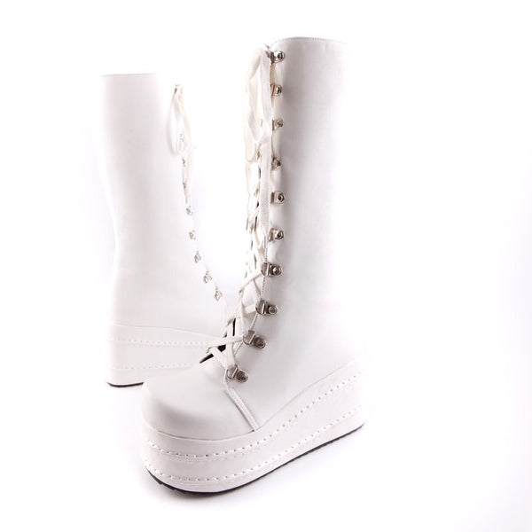 Wedge high heels knee-high boots