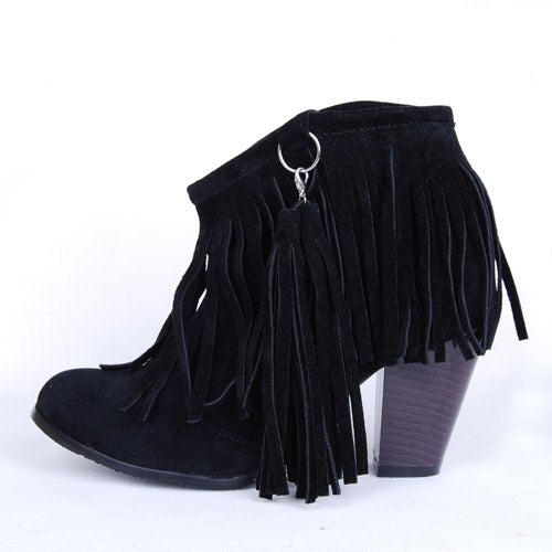 Vintage Fringe High Heels Ankle Boots