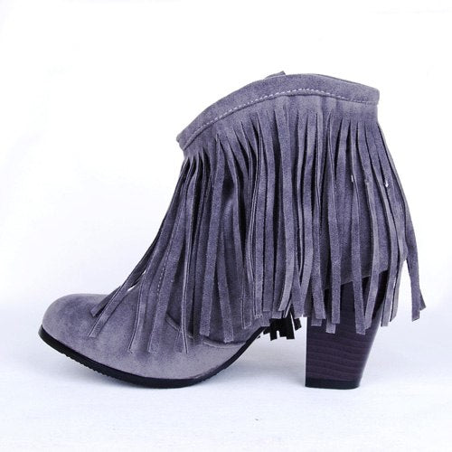 Vintage Fringe High Heels Ankle Boots