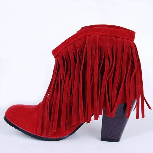 Vintage Fringe High Heels Ankle Boots