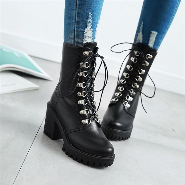Square High Heels mid-calf Boots Winter