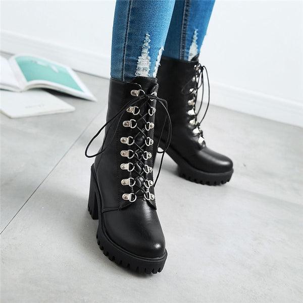 Square High Heels mid-calf Boots Winter