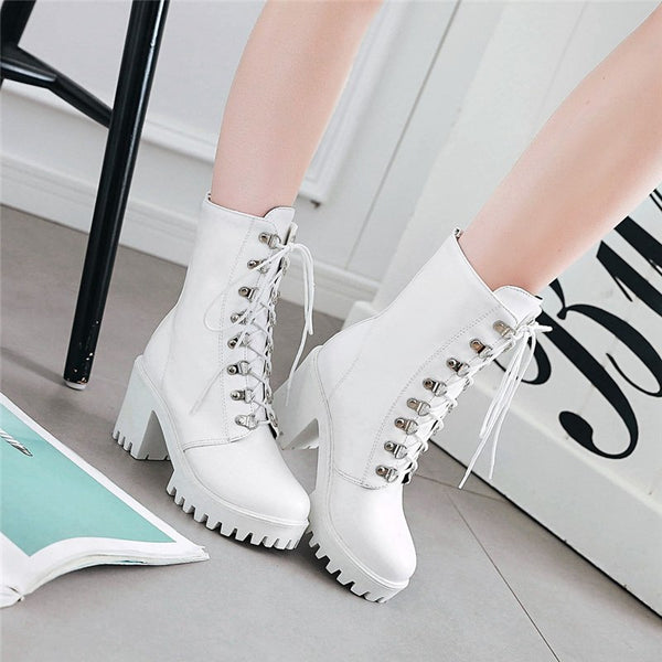 Square High Heels mid-calf Boots Winter
