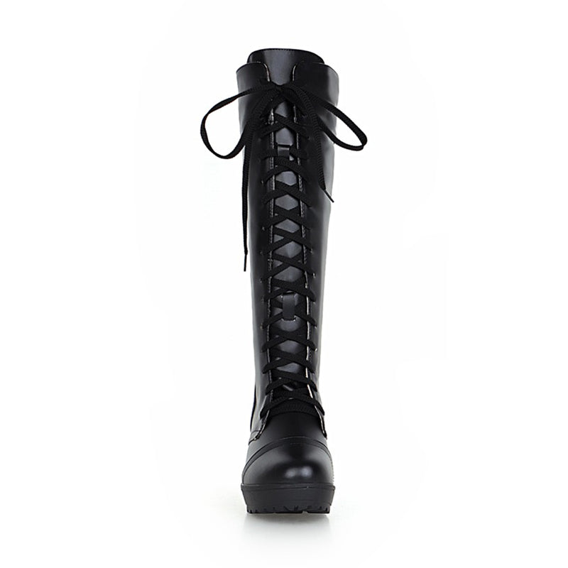 Black Square Heels Knee High Boots