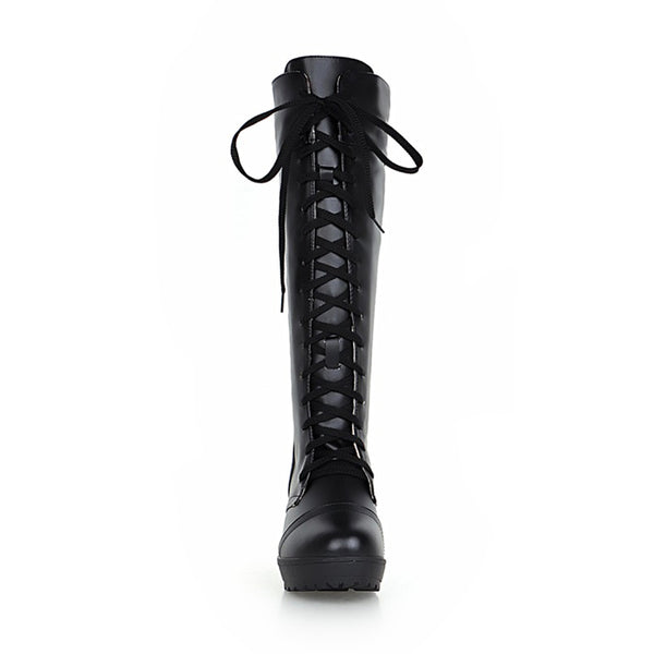 Black Square Heels Knee High Boots