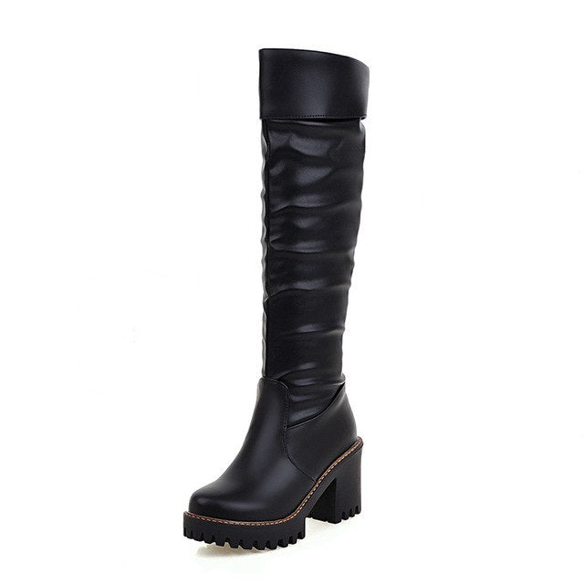winter knee high square high heels boots