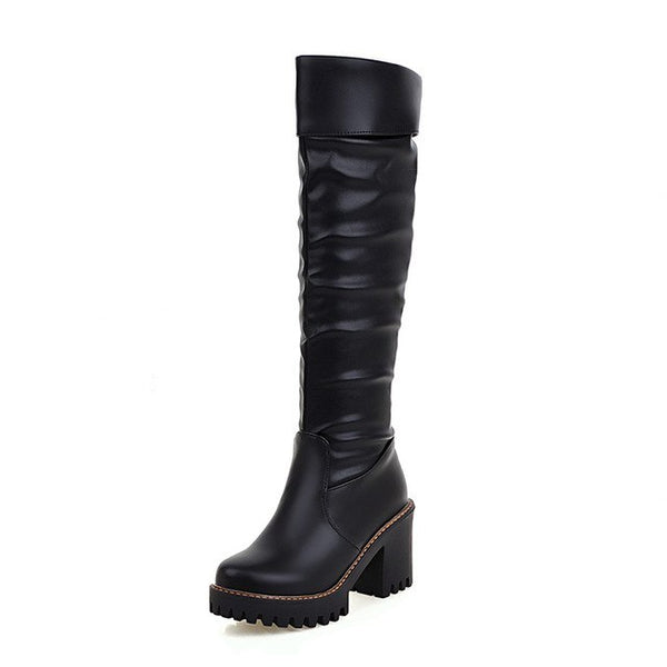 winter knee high square high heels boots