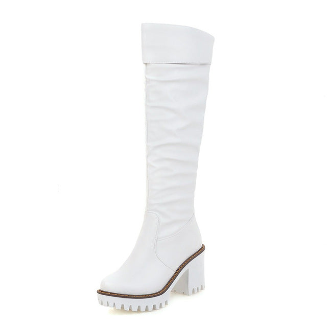winter knee high square high heels boots
