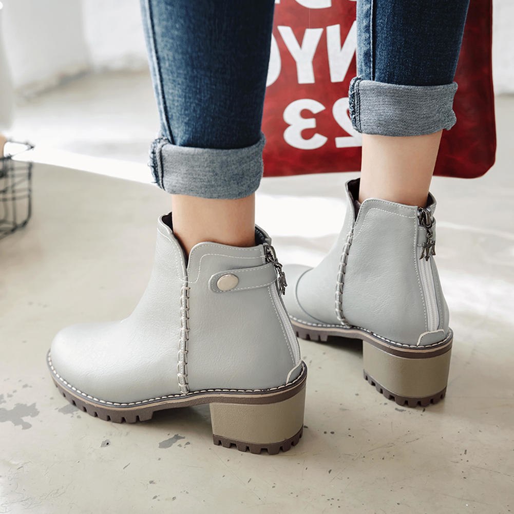 Zip Up Heels Ankle Winter Boots