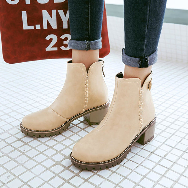 Zip Up Heels Ankle Winter Boots
