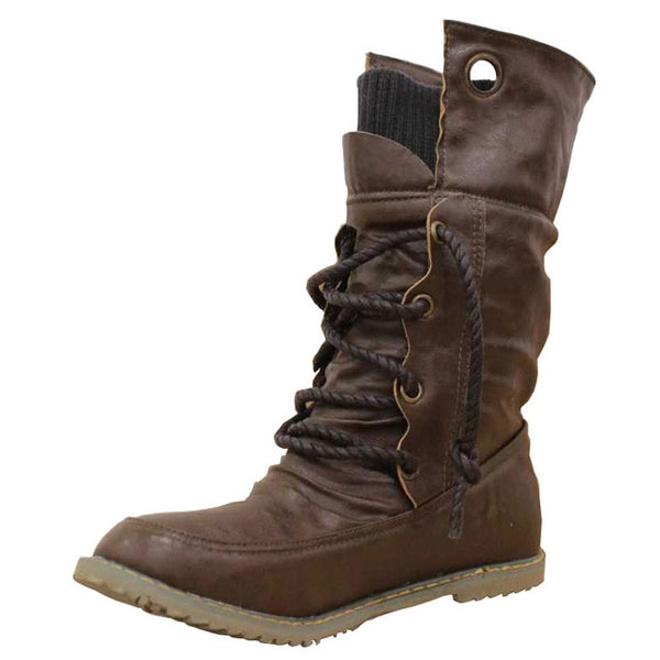 Vintage Flat Heels Med-calf Boots Cowboy