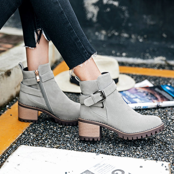 Square Heels Buckle Ankle Boots