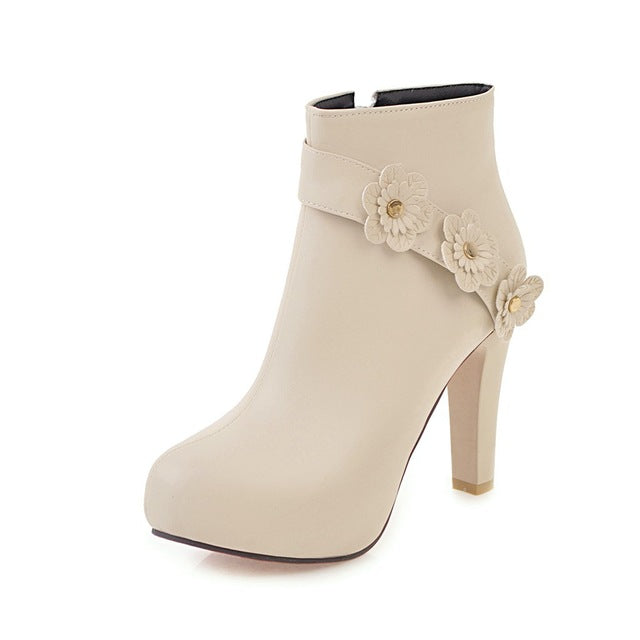 ankle boots flower high heels