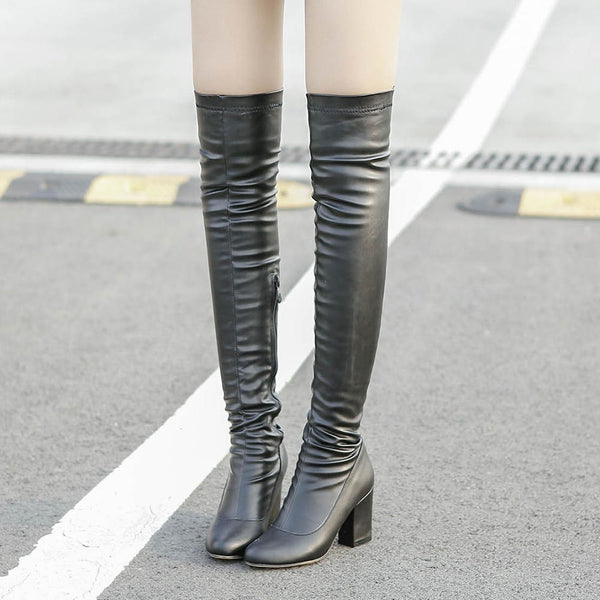 Square High Heels Over The Knee Boots