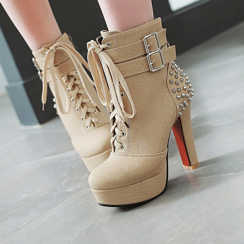 High Heels Zip Up Buckles rivets party Ankle Boots
