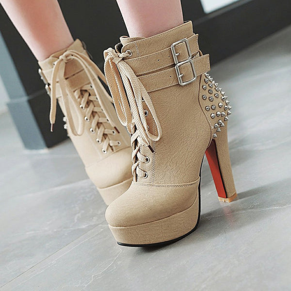 High Heels Zip Up Buckles rivets party Ankle Boots