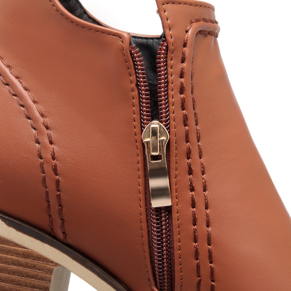 Winter Zip Up Thick Heels Ankle Boots Female