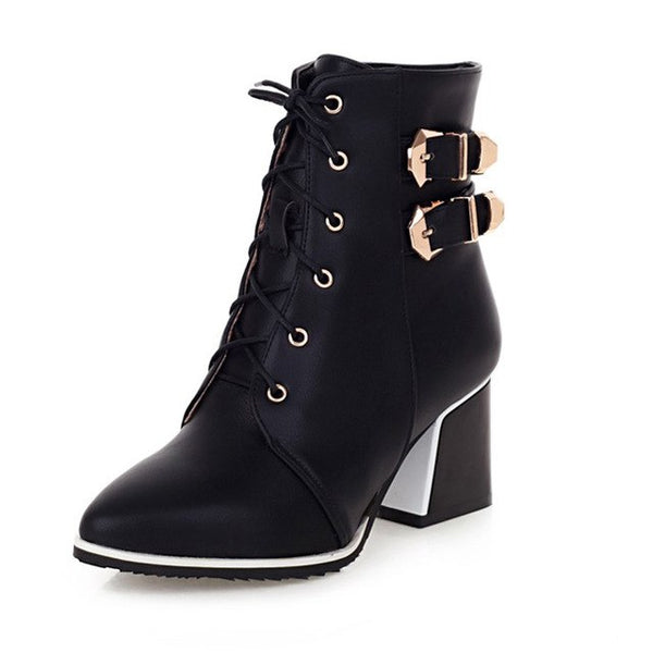 Ankle Boots Shoelaces Winter High Heels