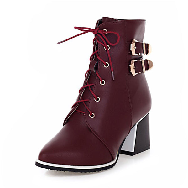Ankle Boots Shoelaces Winter High Heels