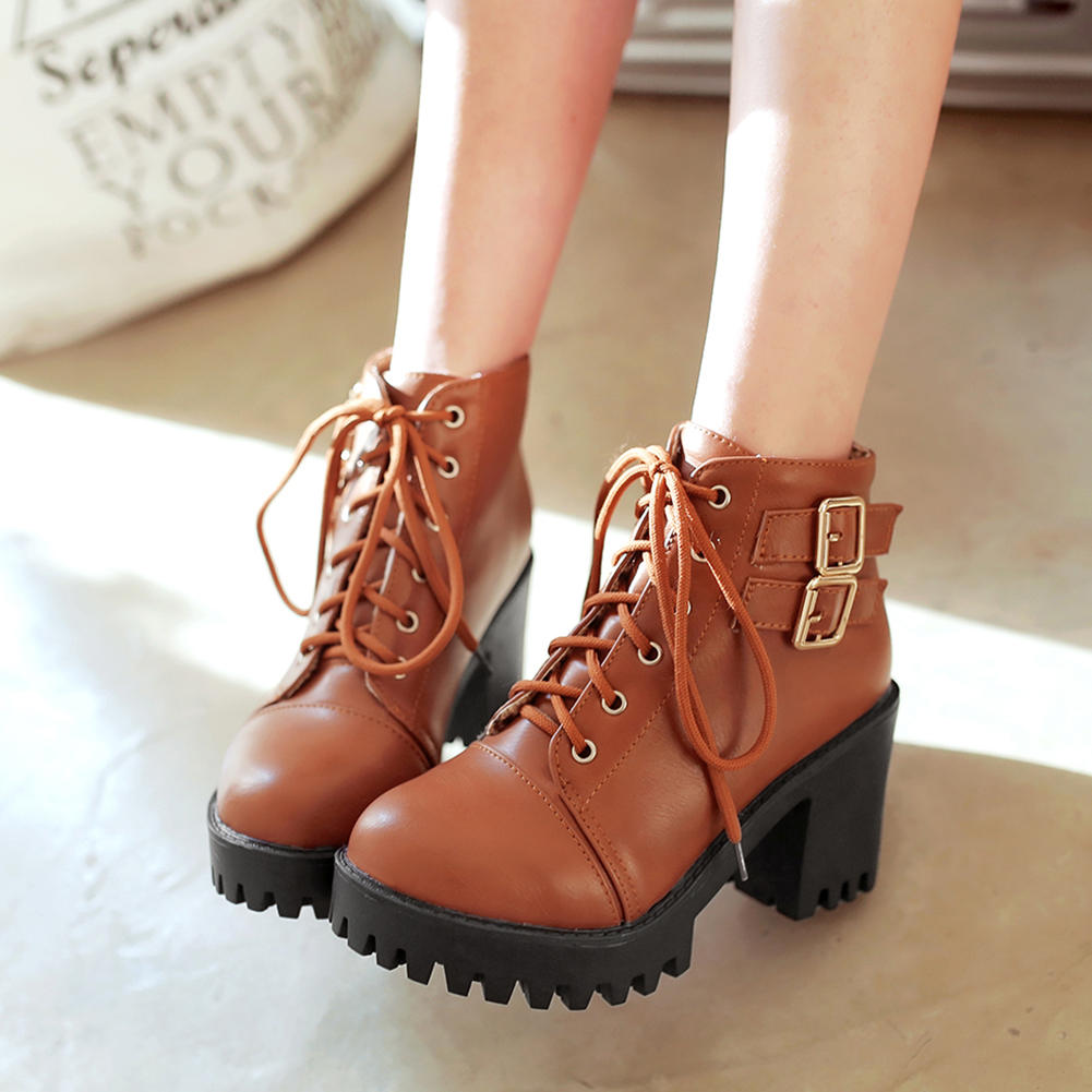 Cool boots square high heels ankle Boots