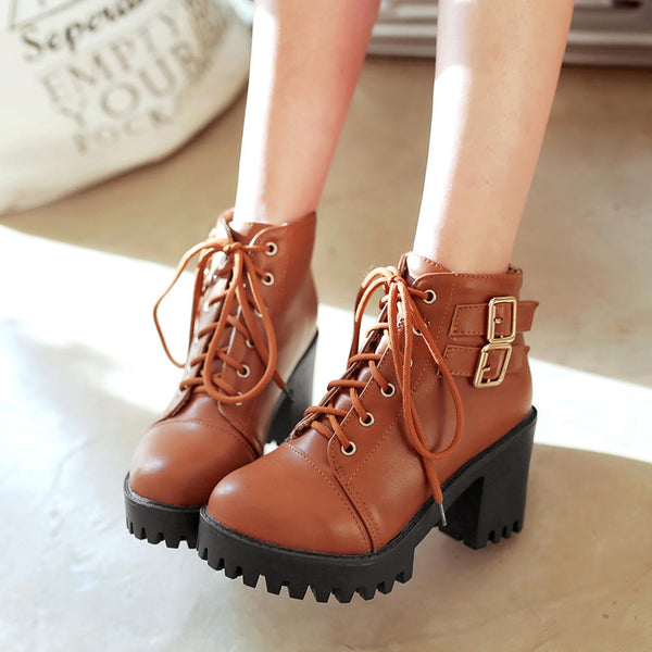Cool boots square high heels ankle Boots