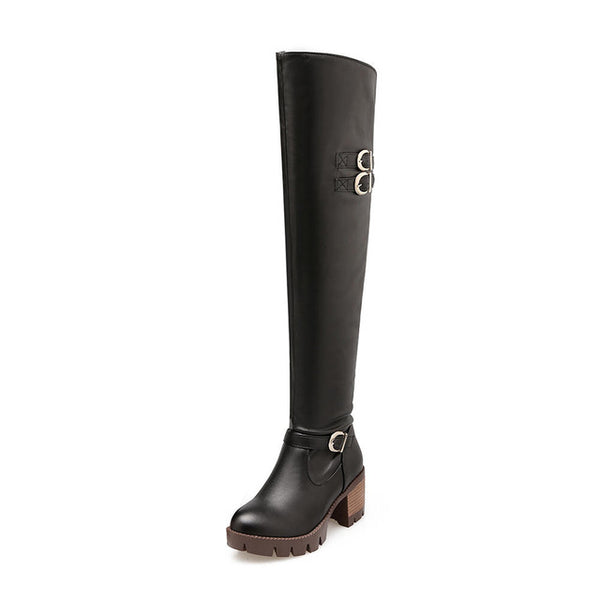 Buckles boots platform winter fashion over the knee