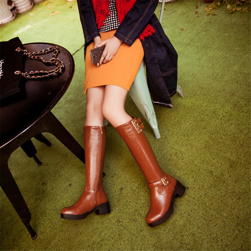 square heels buckle riding  knee-high Boots