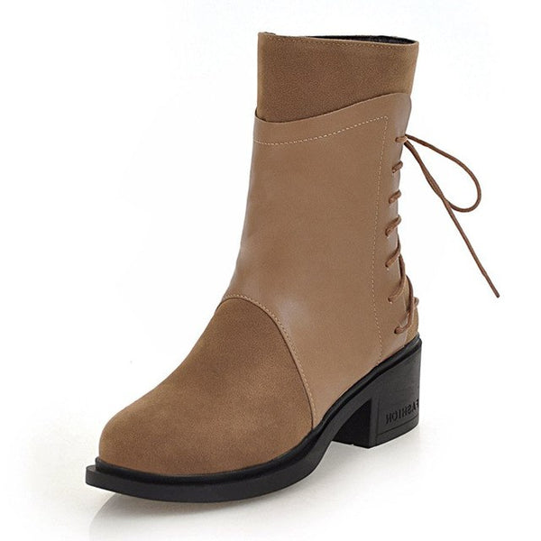 Zip Up mid-calf Boots Patchwork