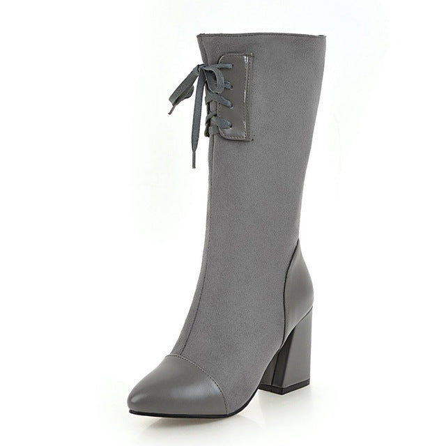 Zip Up Woman High Heels mid-calf Boots