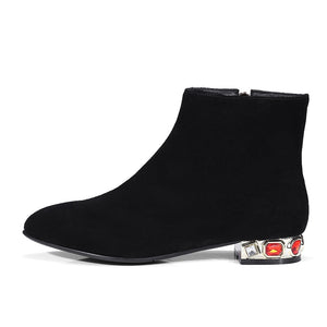 ankle square heels leisure crystals booties