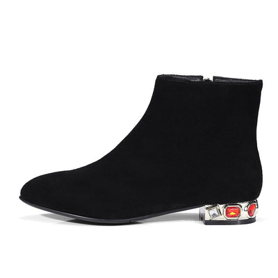 ankle square heels leisure crystals booties