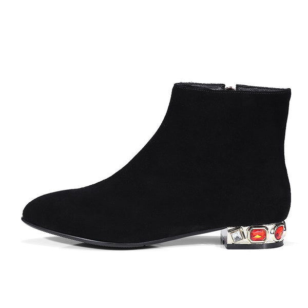 ankle square heels leisure crystals booties