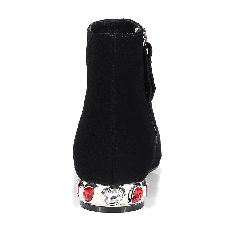 ankle square heels leisure crystals booties